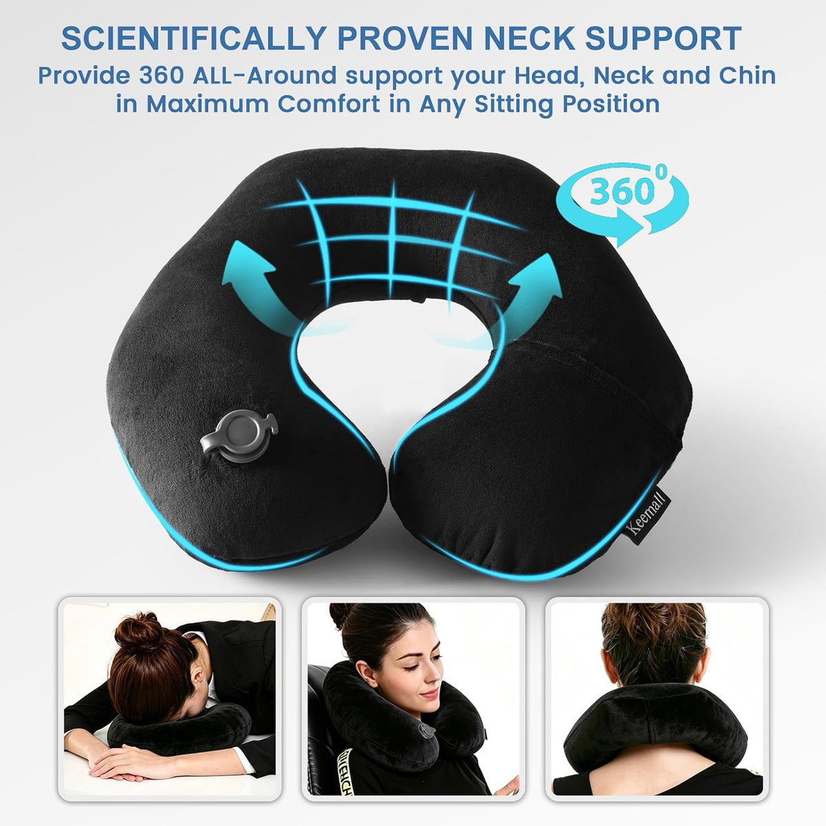 Portable Inflatable Travel Neck Pillow for Airplane, Car & Office
