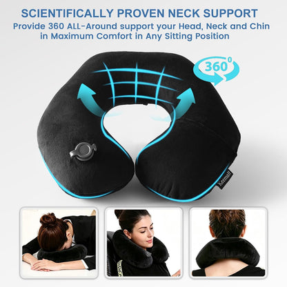 Portable Inflatable Travel Neck Pillow for Airplane, Car & Office