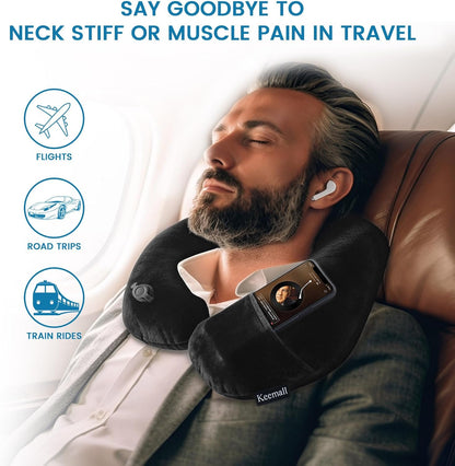 Portable Inflatable Travel Neck Pillow for Airplane, Car & Office