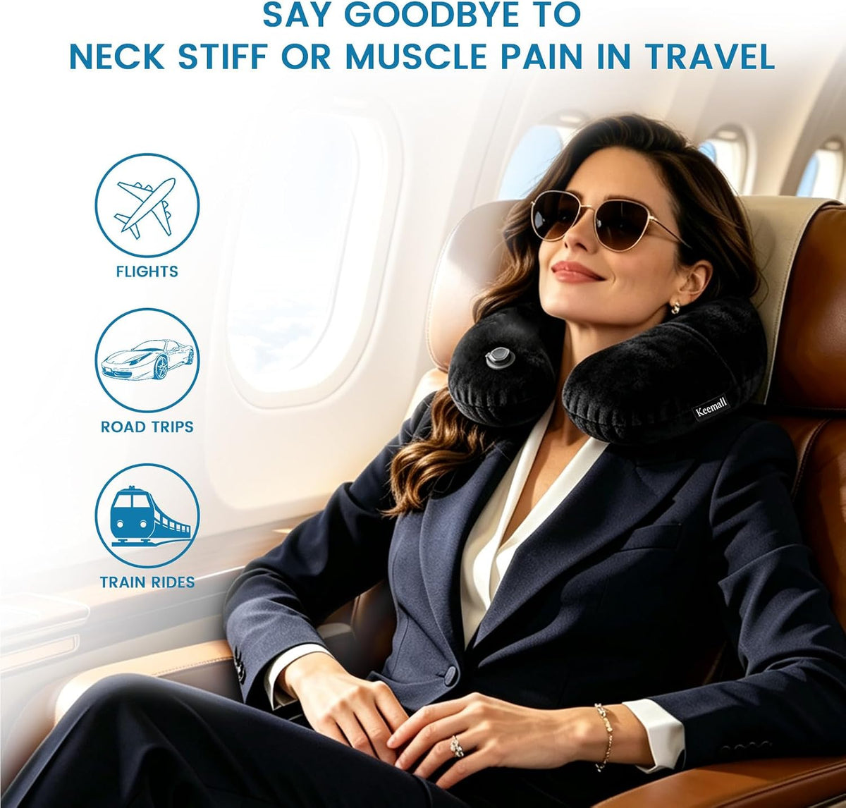 Portable Inflatable Travel Neck Pillow for Airplane, Car & Office