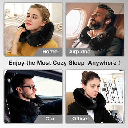 Portable Inflatable Travel Neck Pillow for Airplane, Car & Office