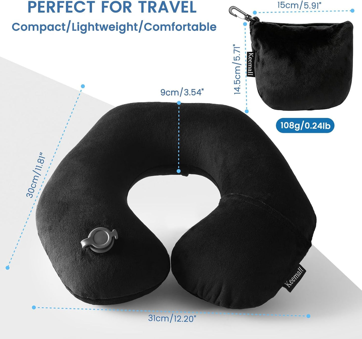 Portable Inflatable Travel Neck Pillow for Airplane, Car & Office