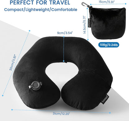 Portable Inflatable Travel Neck Pillow for Airplane, Car & Office