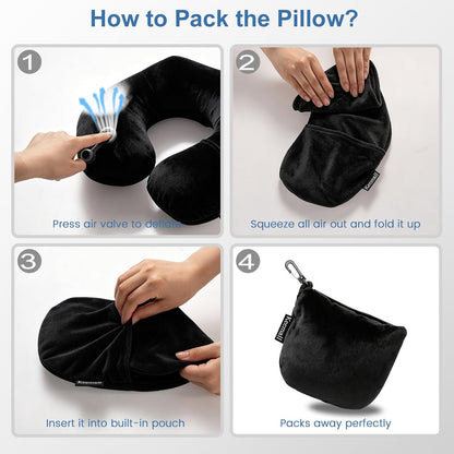 Portable Inflatable Travel Neck Pillow for Airplane, Car & Office