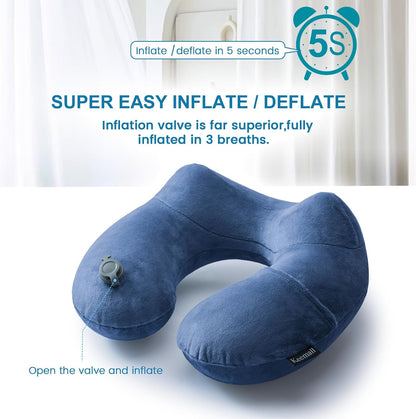 Portable Inflatable Travel Neck Pillow for Airplane, Car & Office