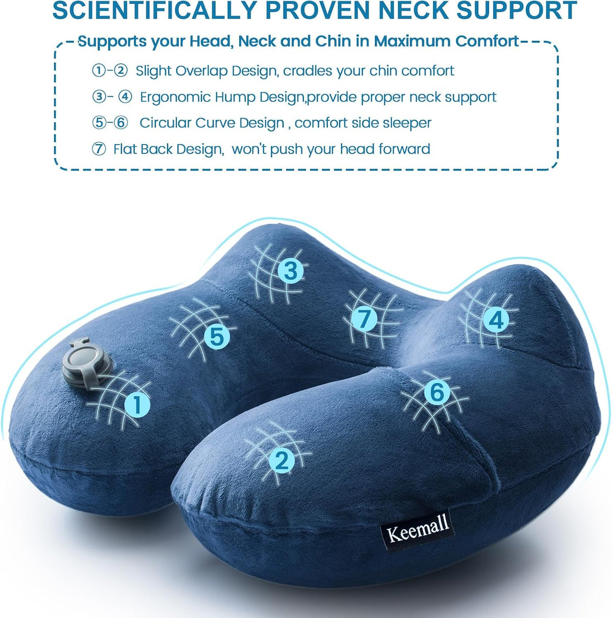 Portable Inflatable Travel Neck Pillow for Airplane, Car & Office