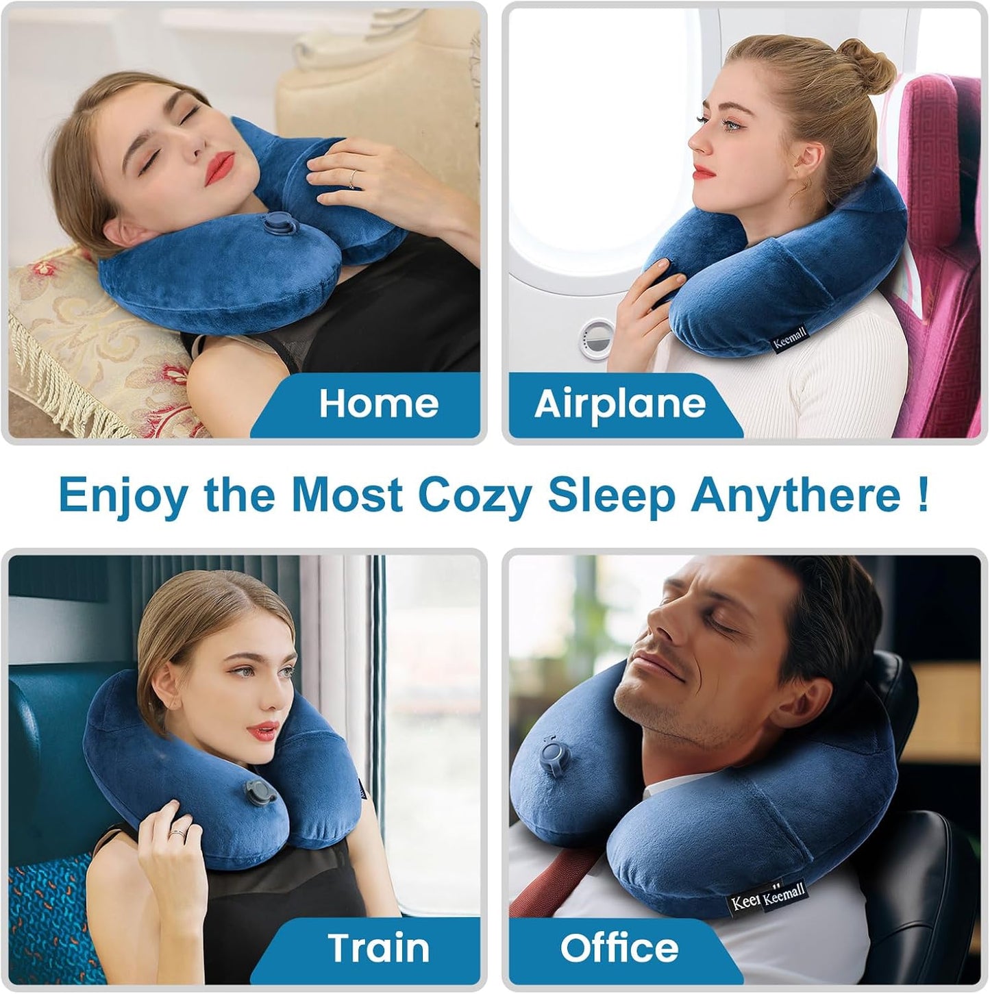 Portable Inflatable Travel Neck Pillow for Airplane, Car & Office