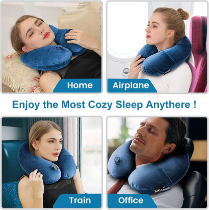 Portable Inflatable Travel Neck Pillow for Airplane, Car & Office