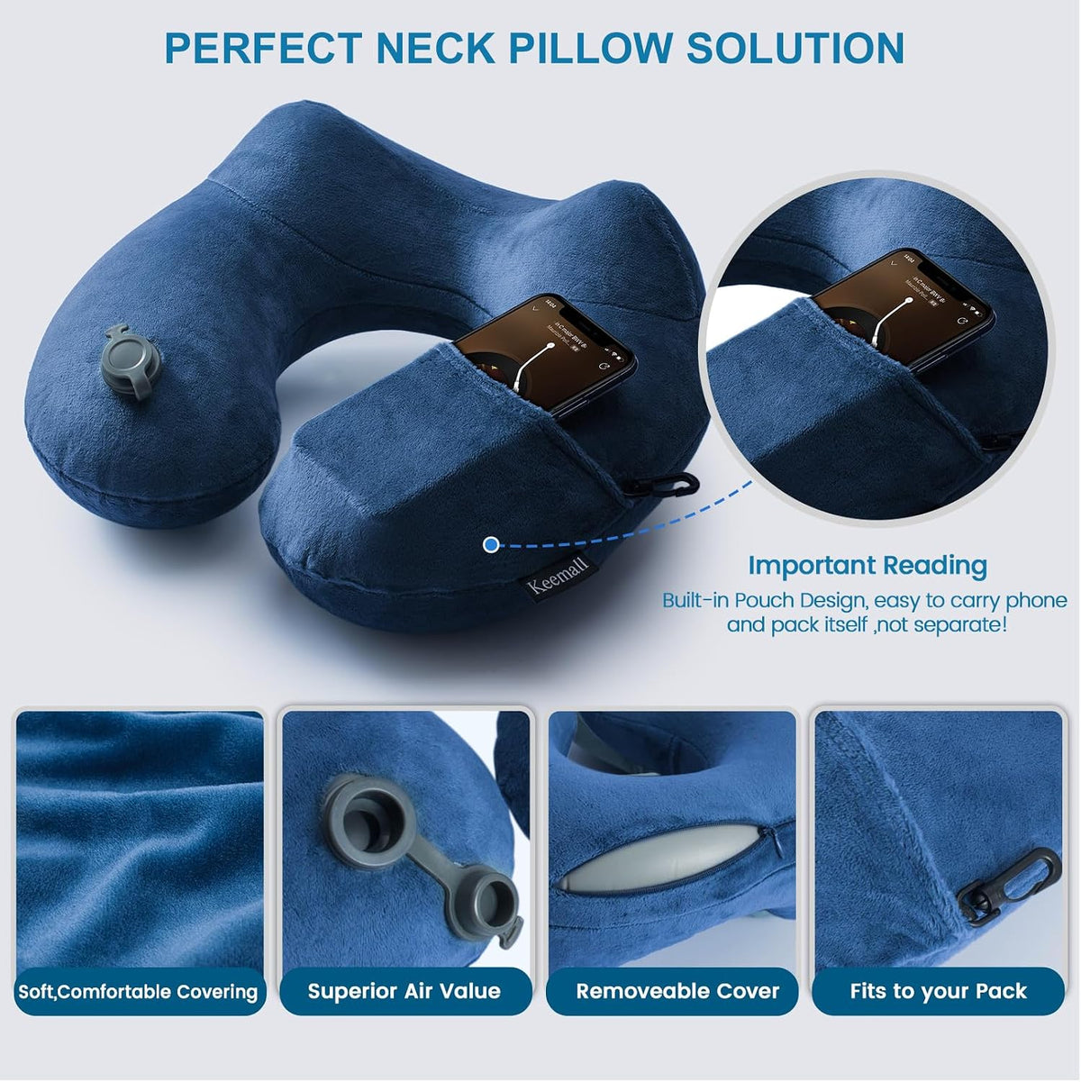 Portable Inflatable Travel Neck Pillow for Airplane, Car & Office