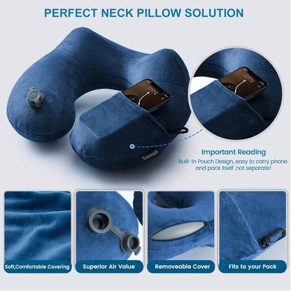Portable Inflatable Travel Neck Pillow for Airplane, Car & Office