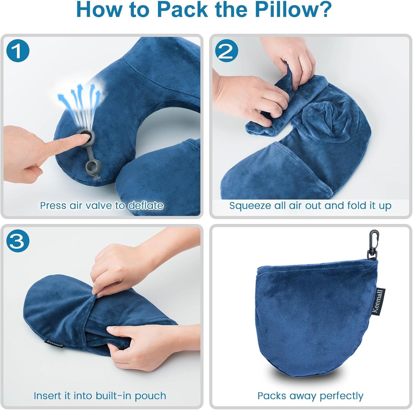 Portable Inflatable Travel Neck Pillow for Airplane, Car & Office
