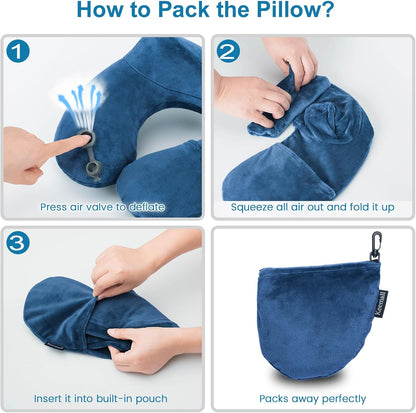 Portable Inflatable Travel Neck Pillow for Airplane, Car & Office