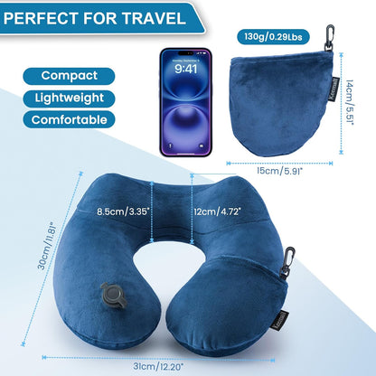 Portable Inflatable Travel Neck Pillow for Airplane, Car & Office