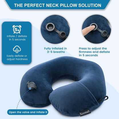 Portable Inflatable Travel Neck Pillow for Airplane, Car & Office