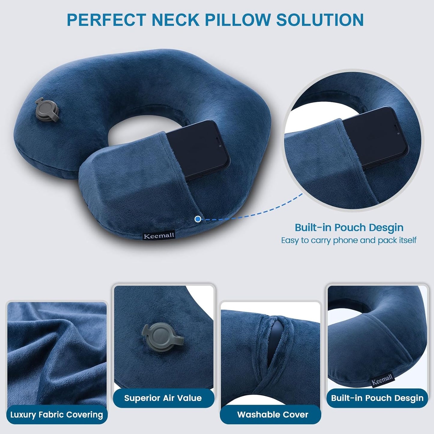 Portable Inflatable Travel Neck Pillow for Airplane, Car & Office