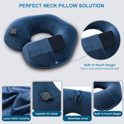 Portable Inflatable Travel Neck Pillow for Airplane, Car & Office