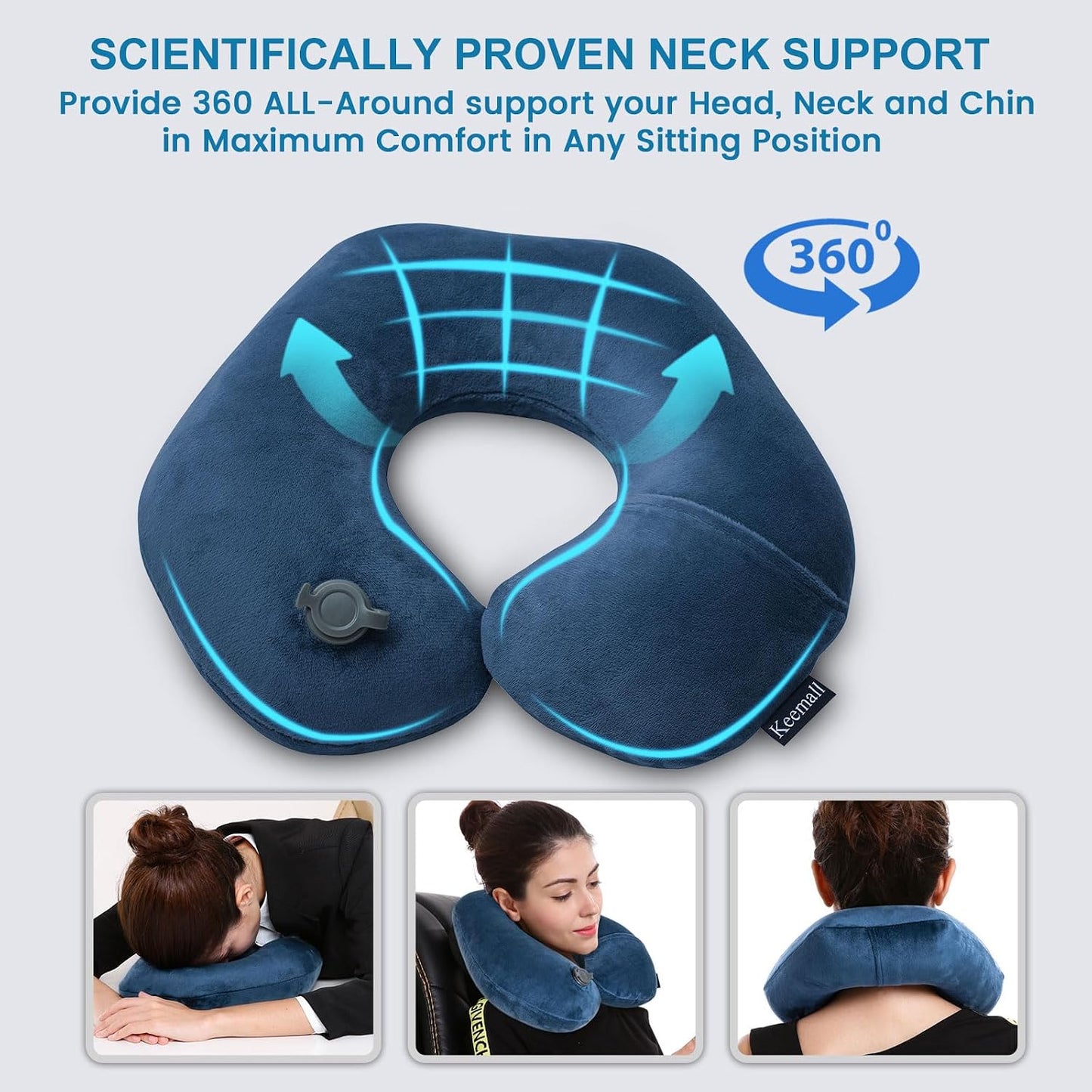 Portable Inflatable Travel Neck Pillow for Airplane, Car & Office