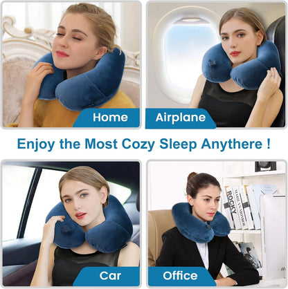 Portable Inflatable Travel Neck Pillow for Airplane, Car & Office