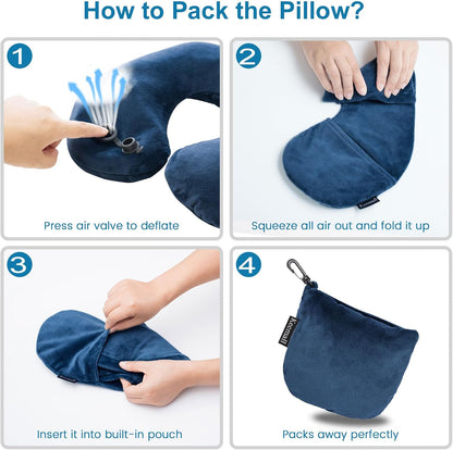 Portable Inflatable Travel Neck Pillow for Airplane, Car & Office