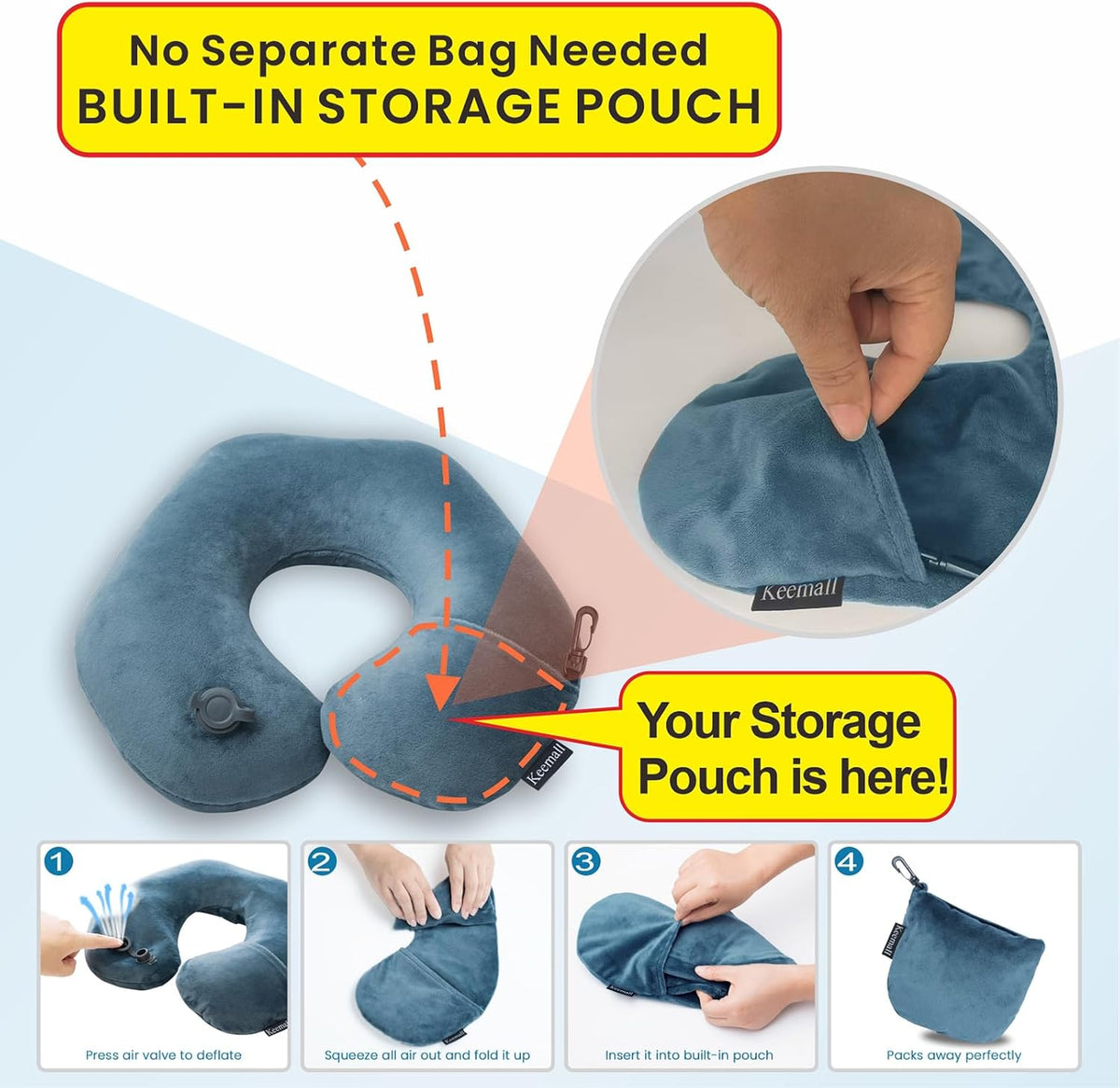 Portable Inflatable Travel Neck Pillow for Airplane, Car & Office