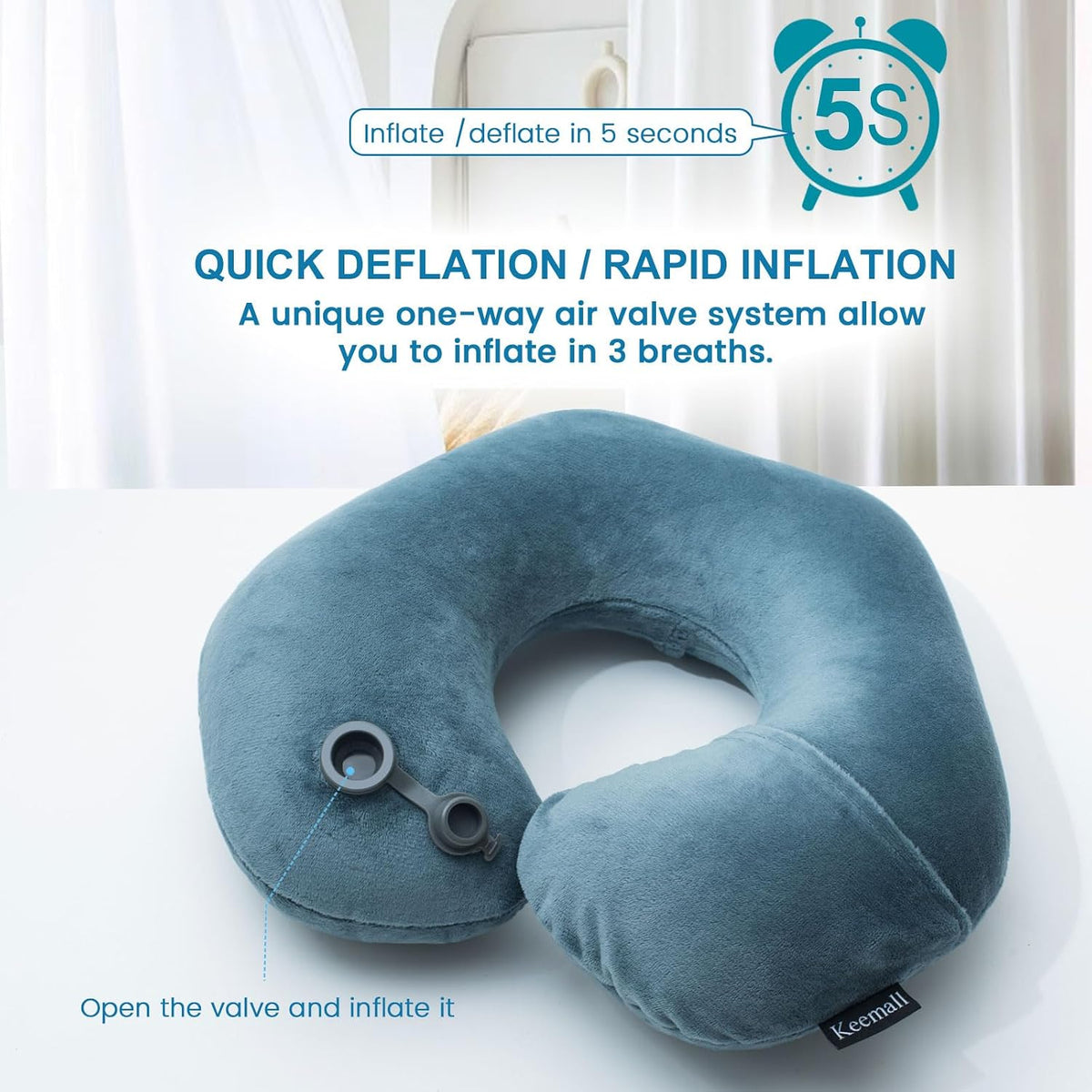 Portable Inflatable Travel Neck Pillow for Airplane, Car & Office