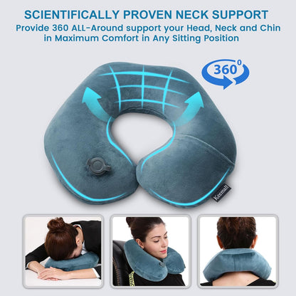 Portable Inflatable Travel Neck Pillow for Airplane, Car & Office