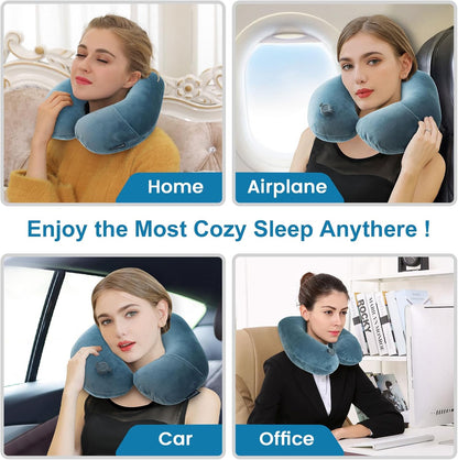 Portable Inflatable Travel Neck Pillow for Airplane, Car & Office