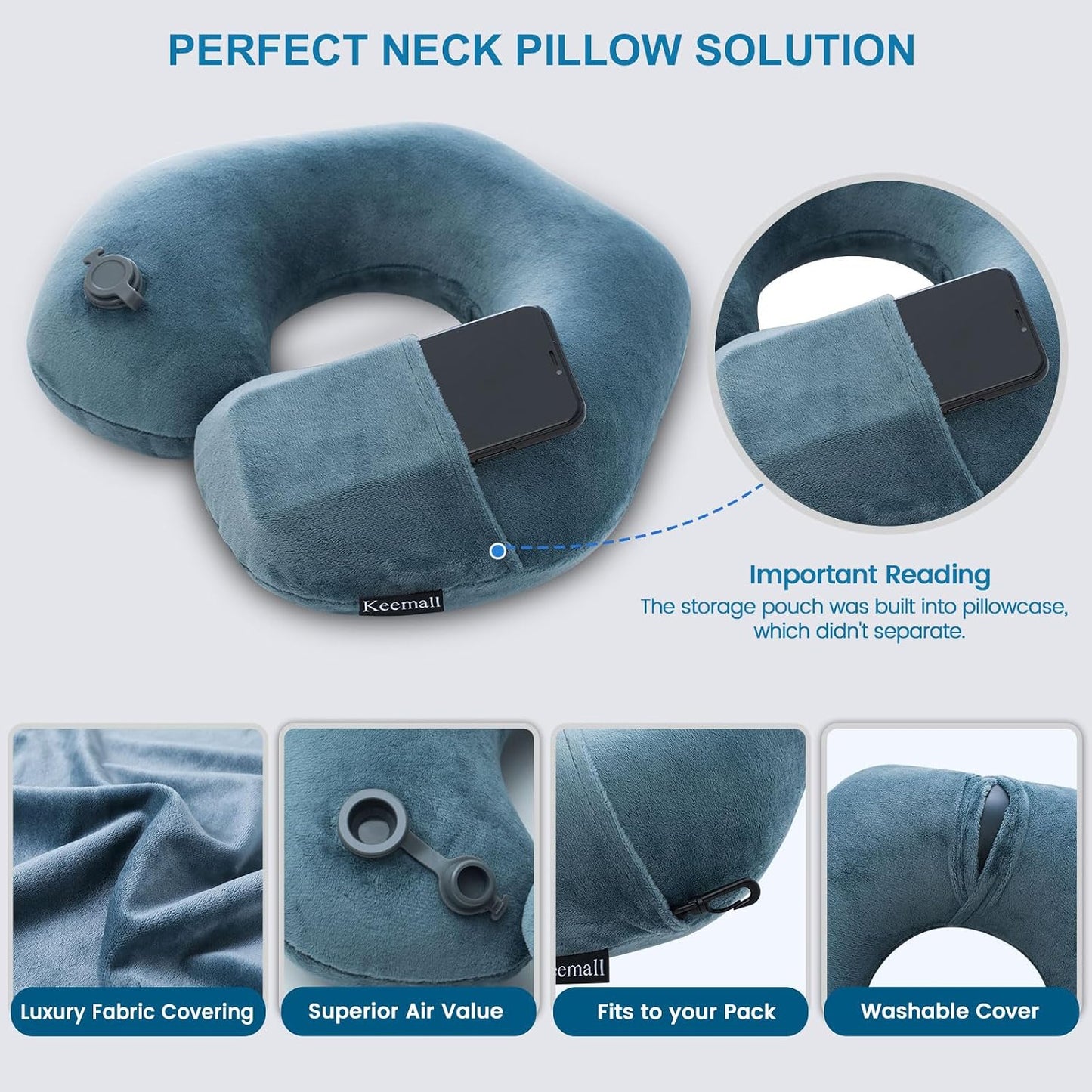 Portable Inflatable Travel Neck Pillow for Airplane, Car & Office