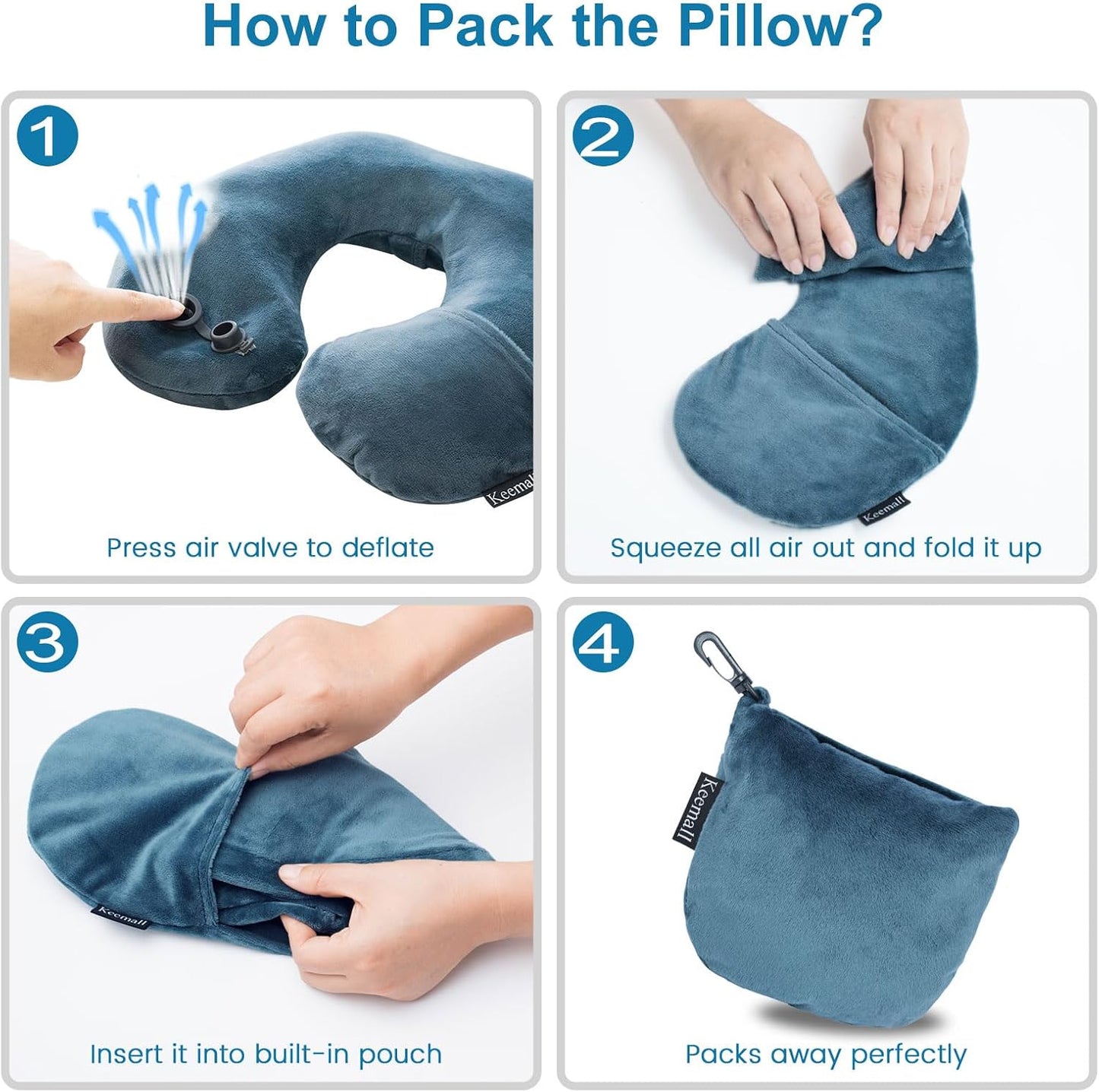 Portable Inflatable Travel Neck Pillow for Airplane, Car & Office