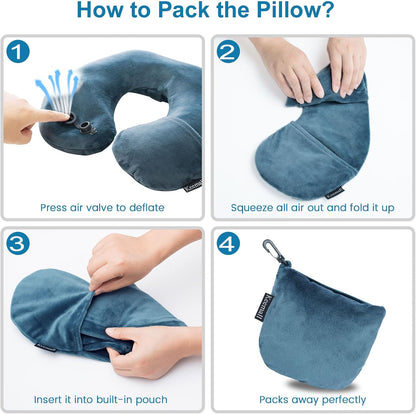 Portable Inflatable Travel Neck Pillow for Airplane, Car & Office