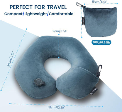 Portable Inflatable Travel Neck Pillow for Airplane, Car & Office