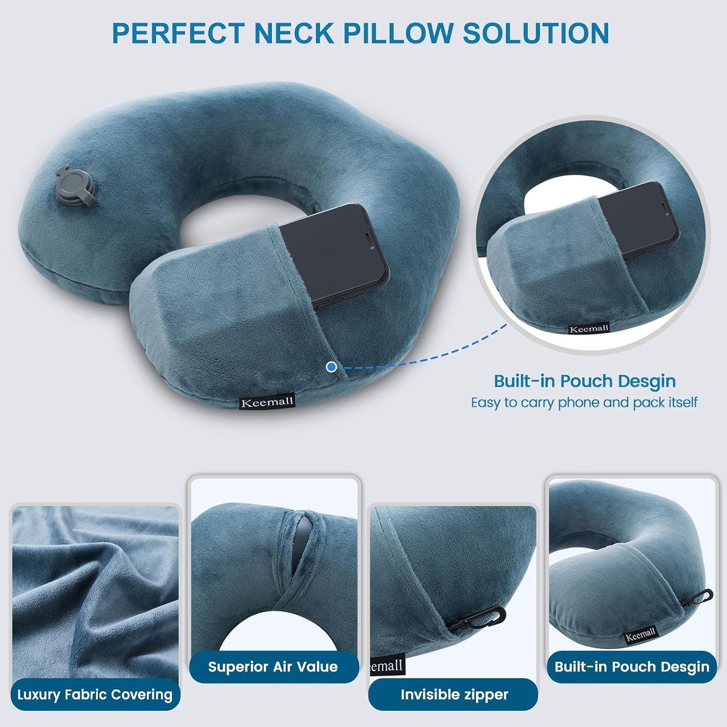 Portable Inflatable Travel Neck Pillow for Airplane, Car & Office