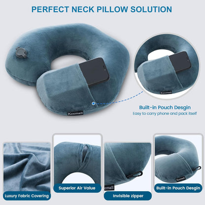 Portable Inflatable Travel Neck Pillow for Airplane, Car & Office