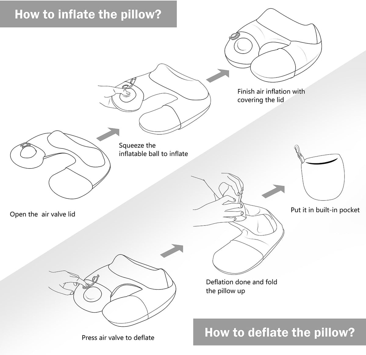 Portable Inflatable Travel Neck Pillow for Airplane, Car & Office