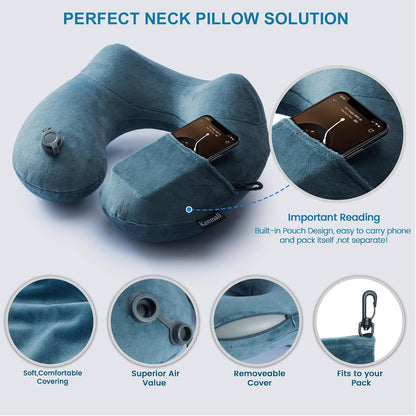 Portable Inflatable Travel Neck Pillow for Airplane, Car & Office