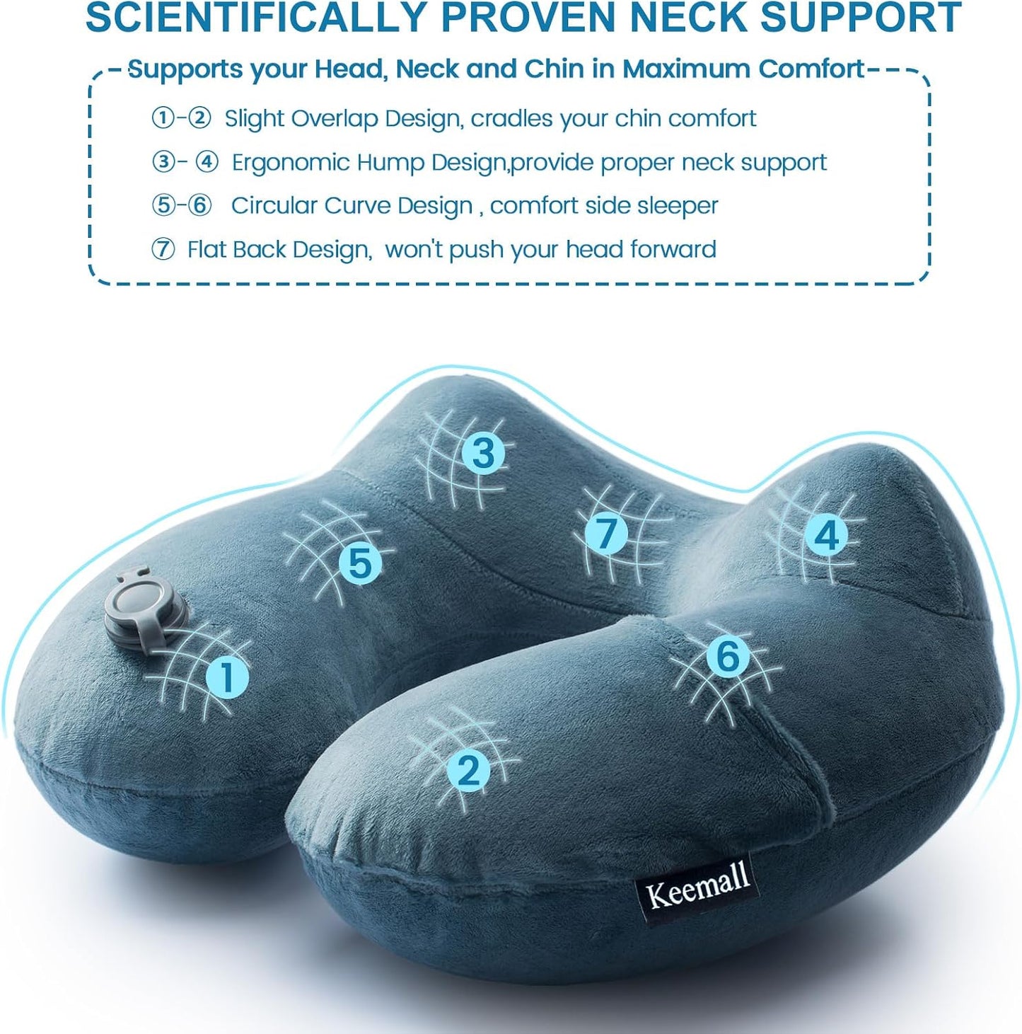 Portable Inflatable Travel Neck Pillow for Airplane, Car & Office