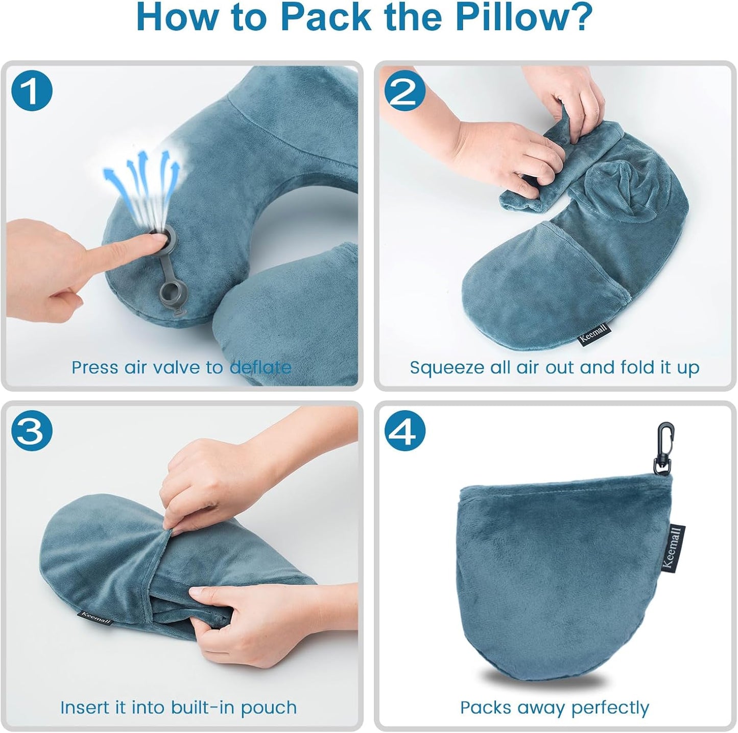 Portable Inflatable Travel Neck Pillow for Airplane, Car & Office