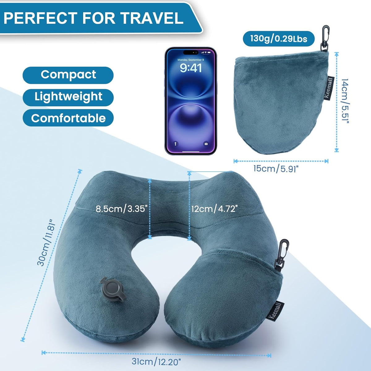 Portable Inflatable Travel Neck Pillow for Airplane, Car & Office