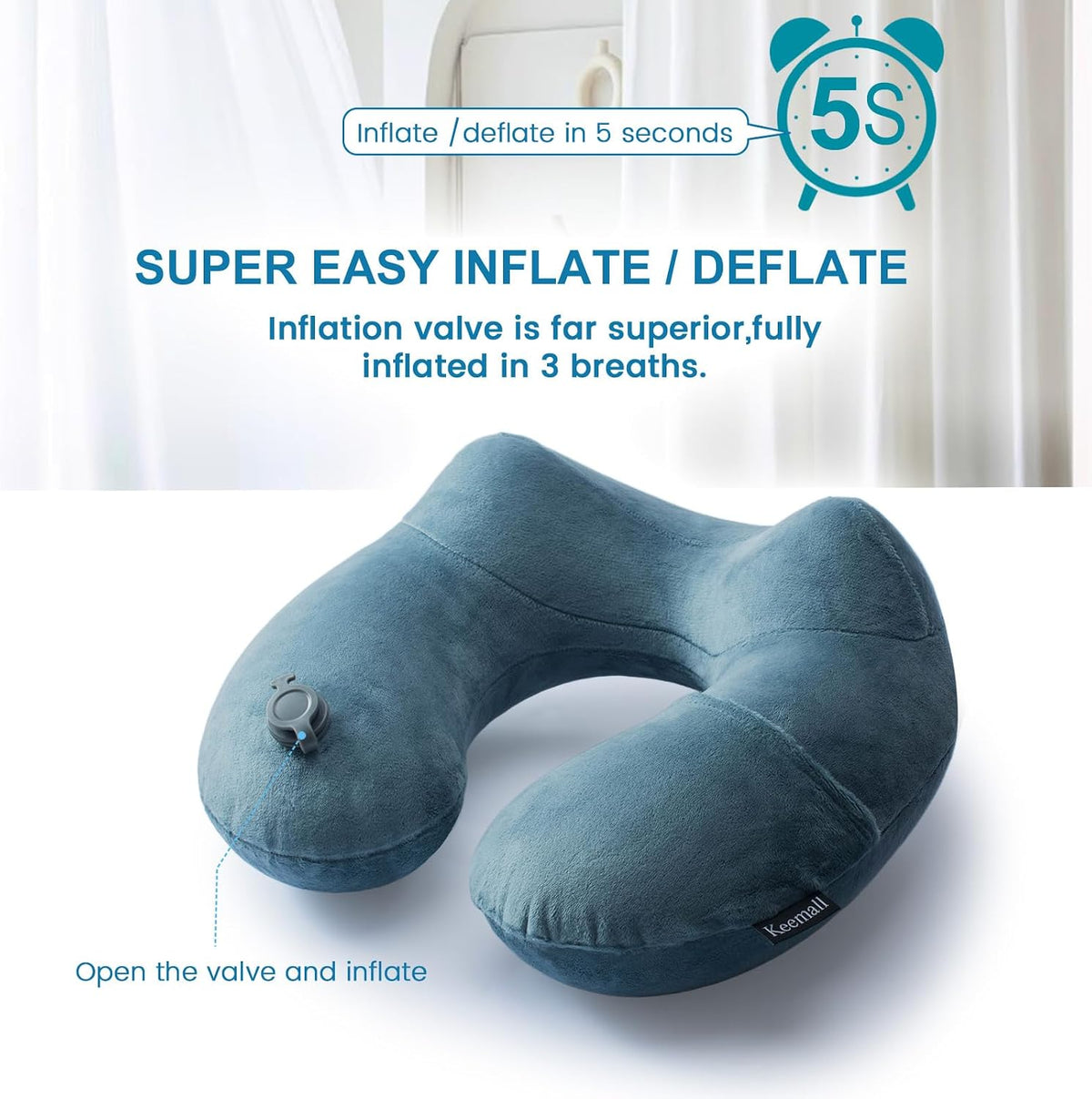 Portable Inflatable Travel Neck Pillow for Airplane, Car & Office
