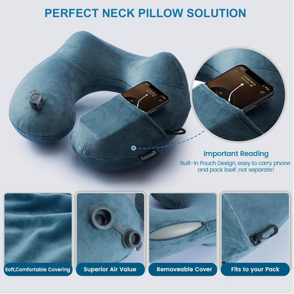 Portable Inflatable Travel Neck Pillow for Airplane, Car & Office
