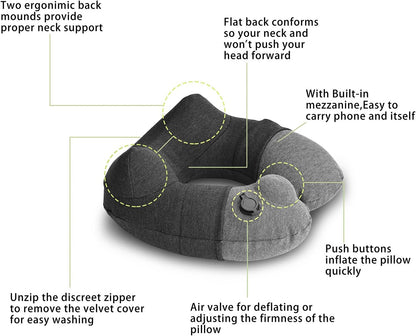 Portable Inflatable Travel Neck Pillow for Airplane, Car & Office