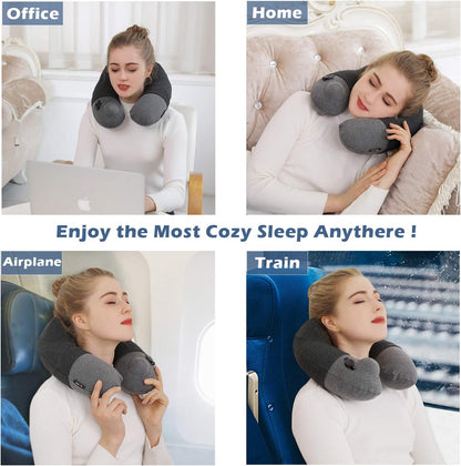 Portable Inflatable Travel Neck Pillow for Airplane, Car & Office