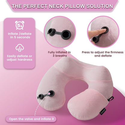 Portable Inflatable Travel Neck Pillow for Airplane, Car & Office