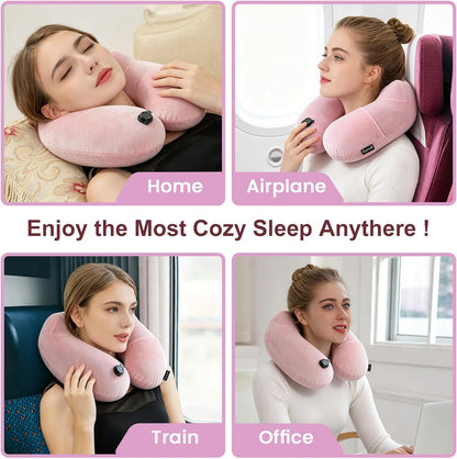 Portable Inflatable Travel Neck Pillow for Airplane, Car & Office
