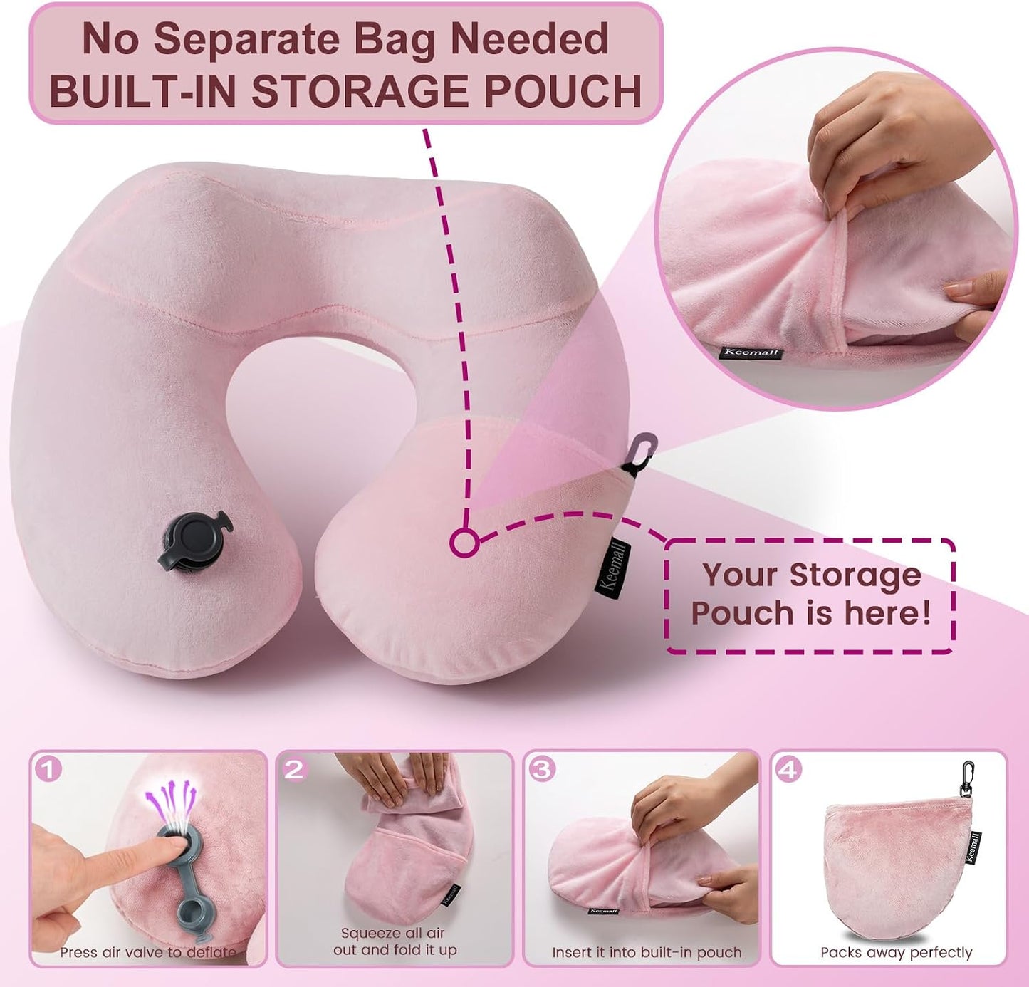Portable Inflatable Travel Neck Pillow for Airplane, Car & Office