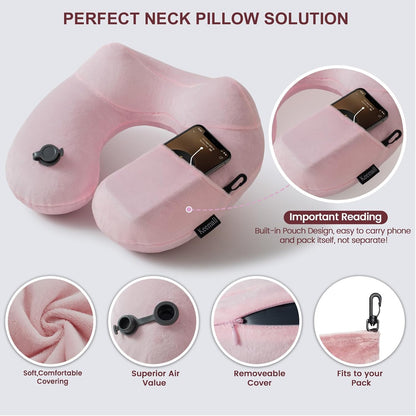Portable Inflatable Travel Neck Pillow for Airplane, Car & Office