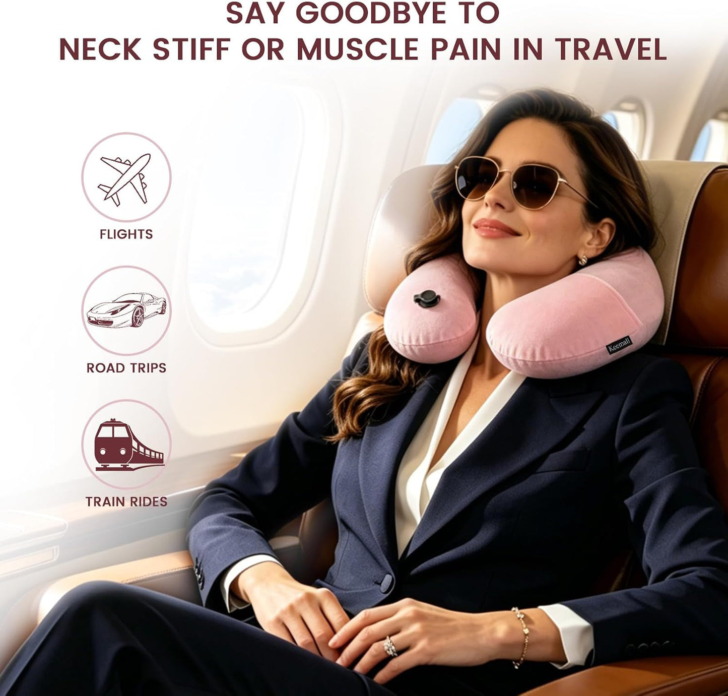 Portable Inflatable Travel Neck Pillow for Airplane, Car & Office