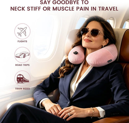Portable Inflatable Travel Neck Pillow for Airplane, Car & Office