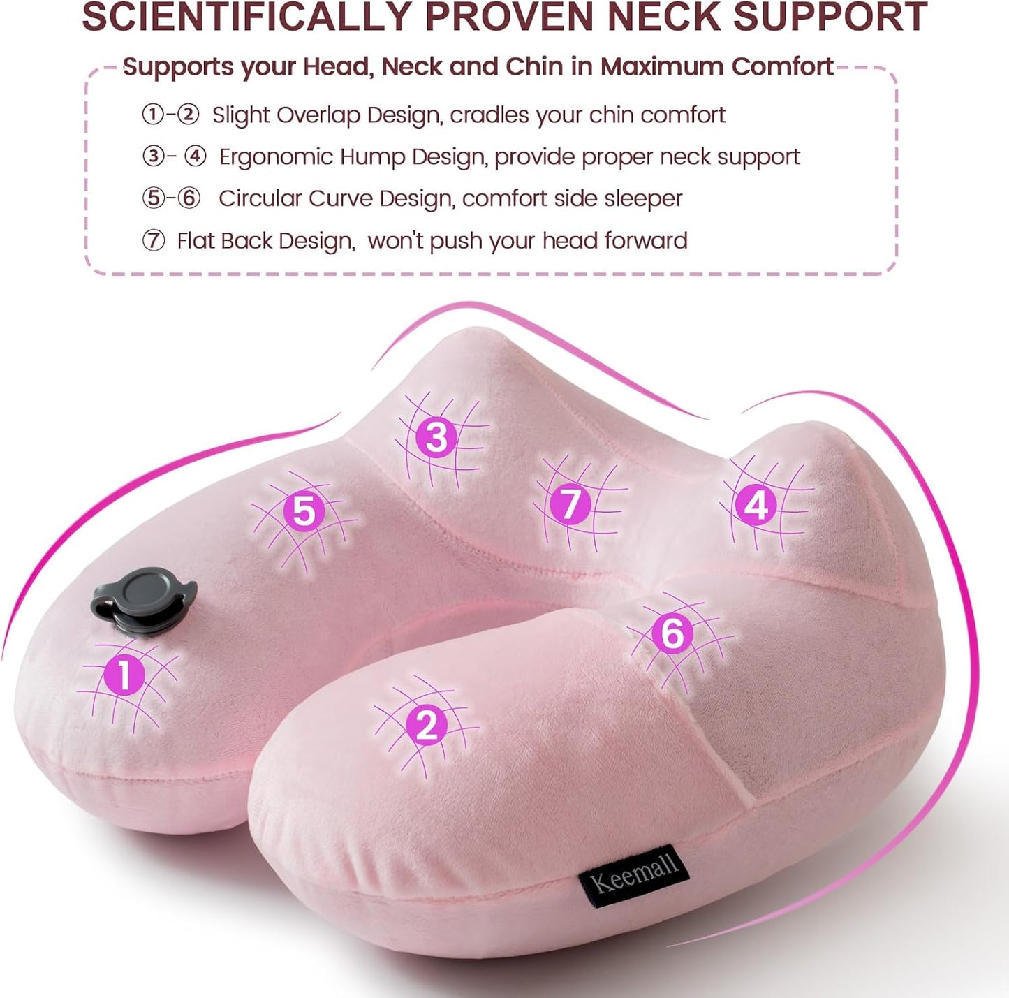 Portable Inflatable Travel Neck Pillow for Airplane, Car & Office