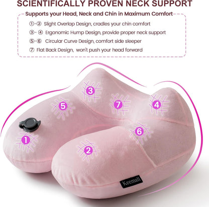 Portable Inflatable Travel Neck Pillow for Airplane, Car & Office